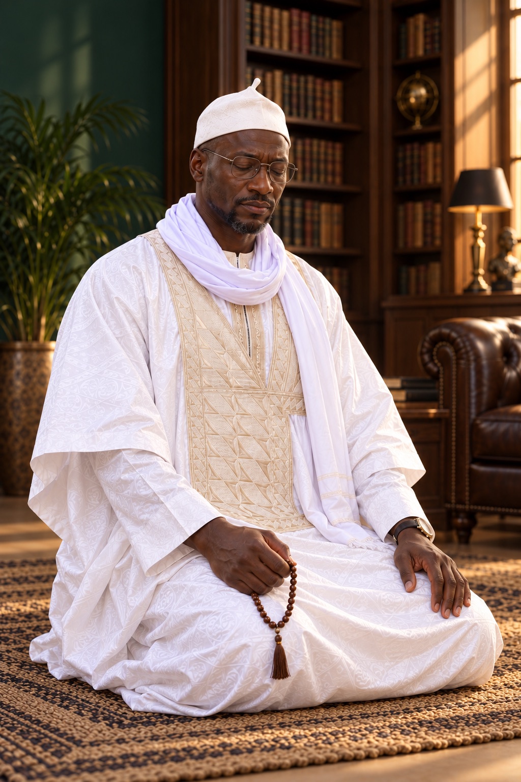 Djibril dans un moment de recueillement — illustration.